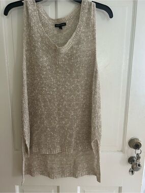 Eileen Fisher Soft Beige Open-Knit V-Neck Sleeveless Tunic
